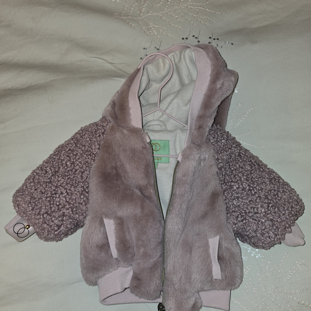 Baby Plush Faux-Fur Hooded Jacket - Dusty Rose